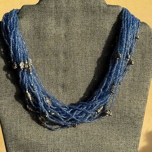 BLUE GLASS BEADED STATEMENT BOHO DENKAYS  NECKLACE